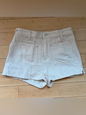 Free People Light Beige High-Waist Jean Shorts